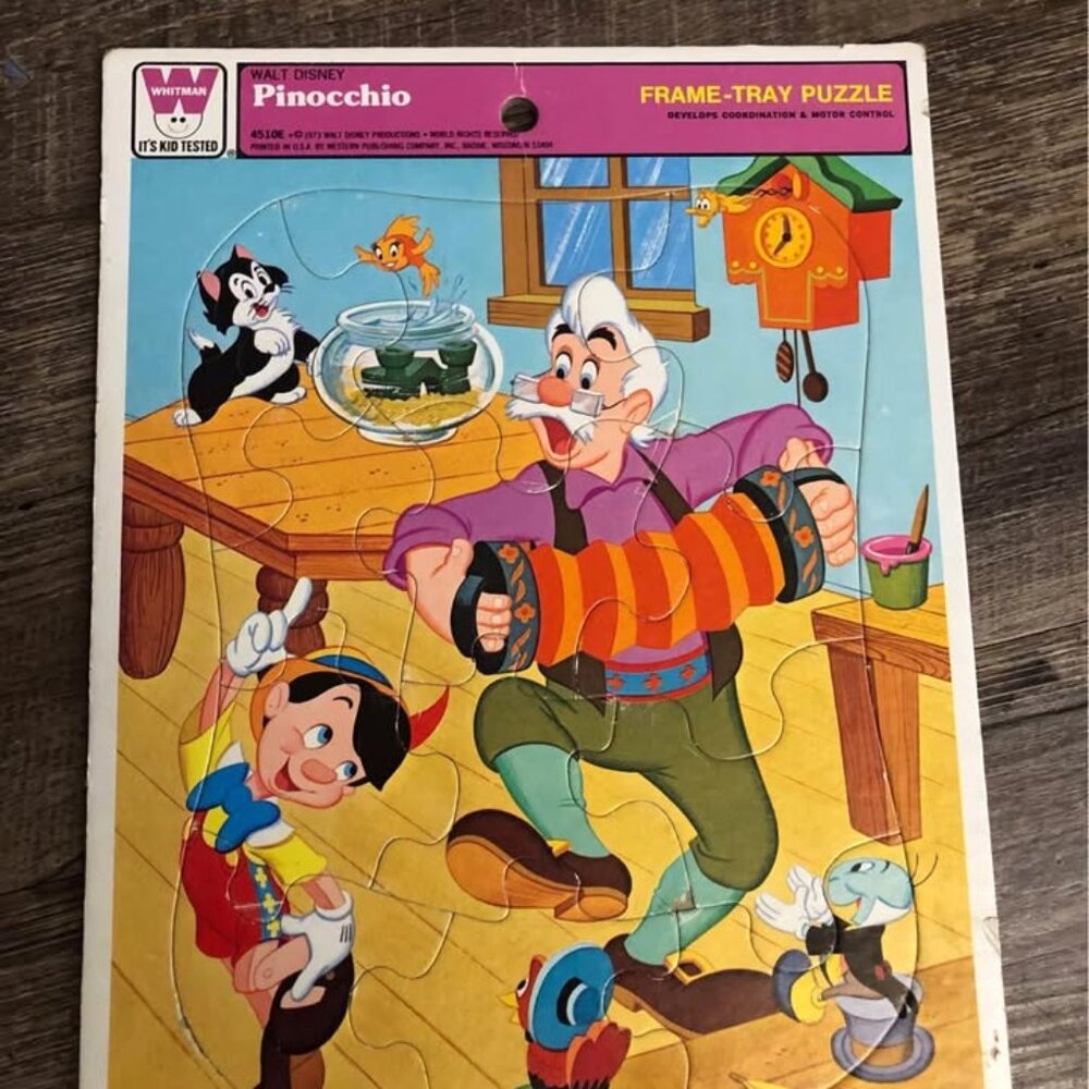 Vintage Pinocchio Puzzle, Frame a Puzzle, disney puzzle, vintage disney puzzle